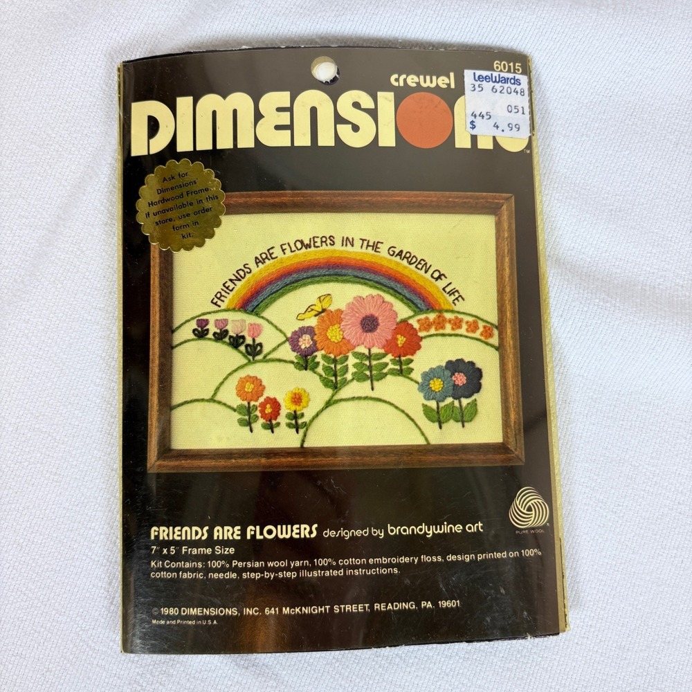 Vtg 1980 Dimensions Crewel Kit Friends Are Flowers Rainbow Floral Cottagecore
